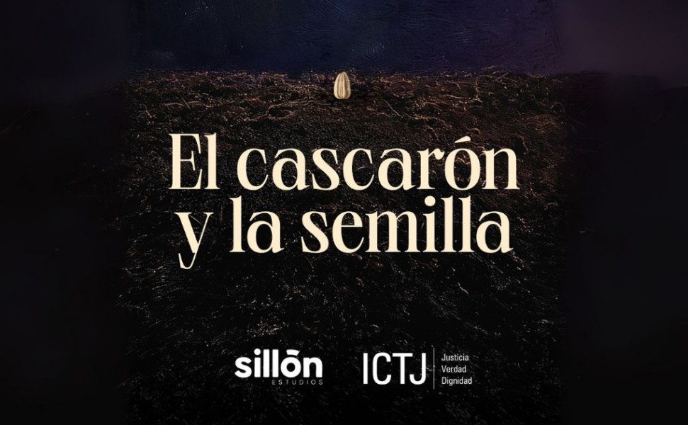 A black background with light-yellow knock-out font that reads "el cascarón y la semilla"