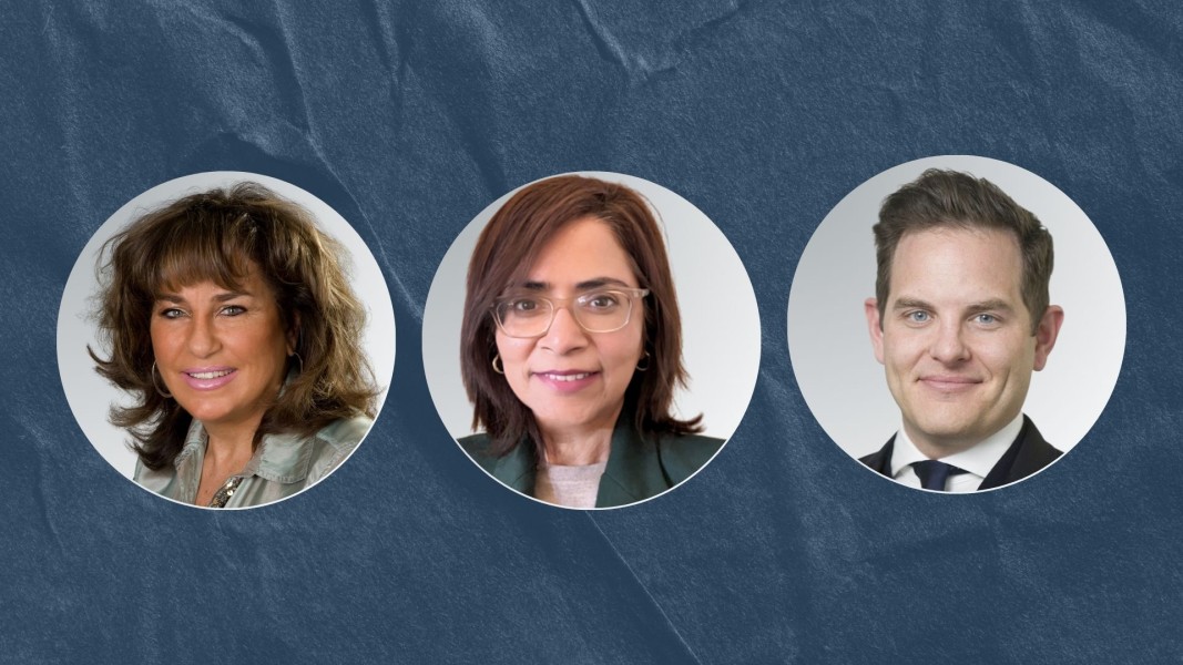 three headshots of ICTJ board members each set in a circular frame