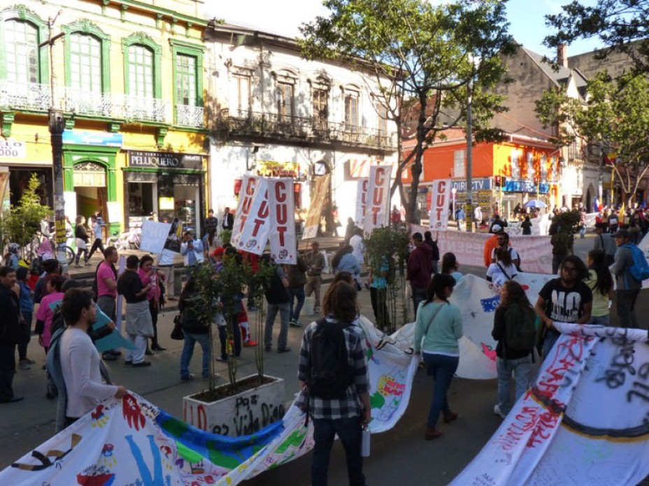 Protesters in the street.