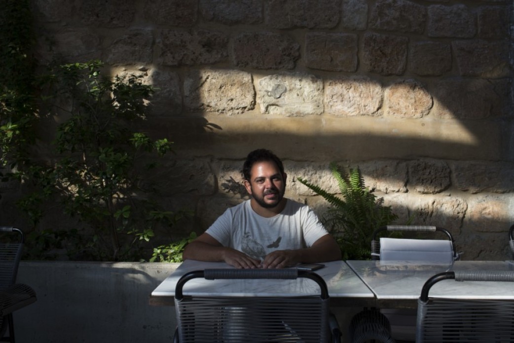 A man in a garden.