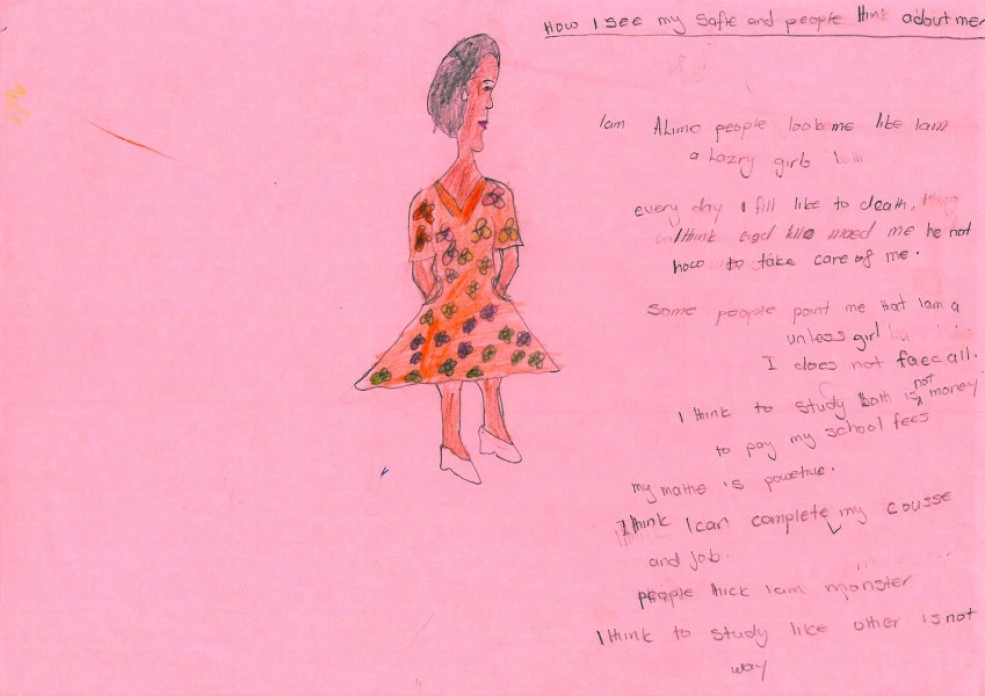 Hand-drawn art on colorful paper with writing.