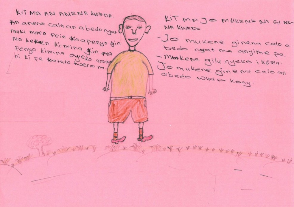 Hand-drawn art on colorful paper with writing.