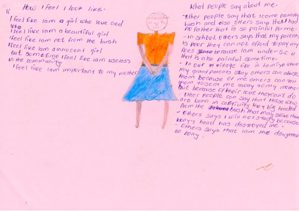 Hand-drawn art on colorful paper with writing.