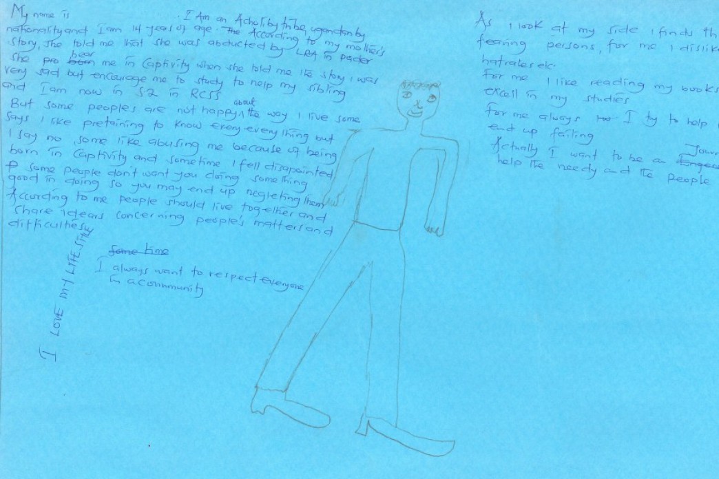 Hand-drawn art on colorful paper with writing.