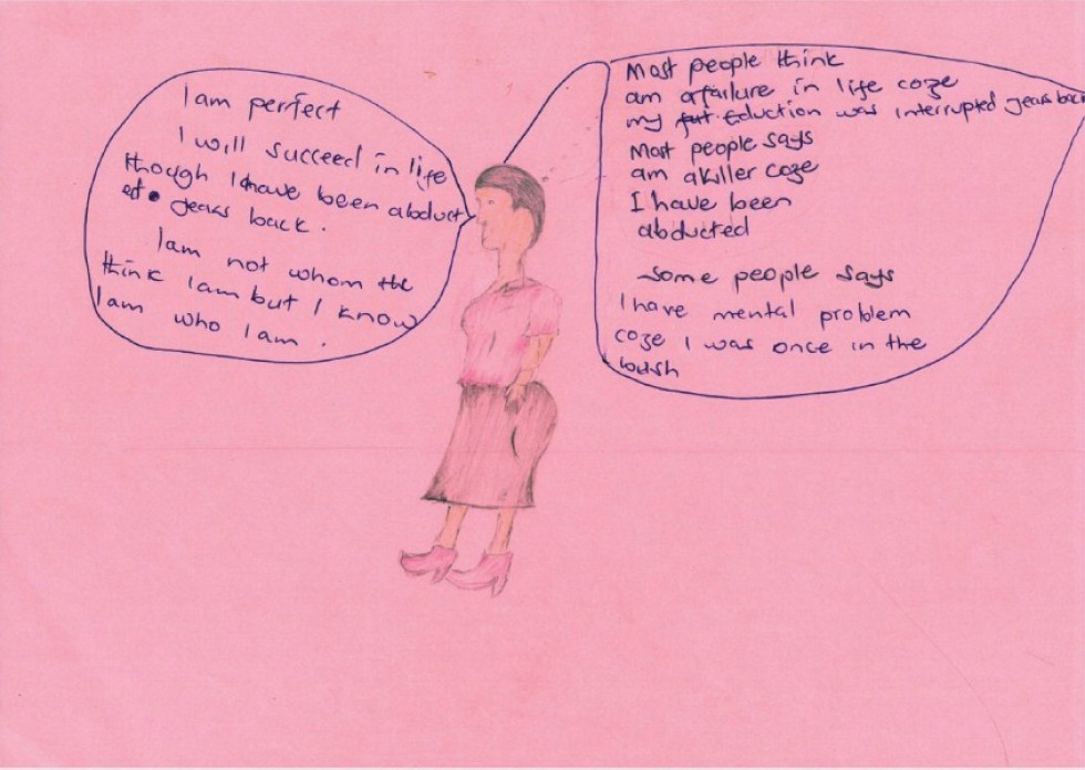 Hand-drawn art on colorful paper with writing.