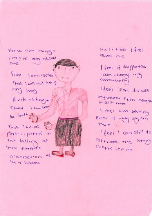 Hand-drawn art on colorful paper with writing.